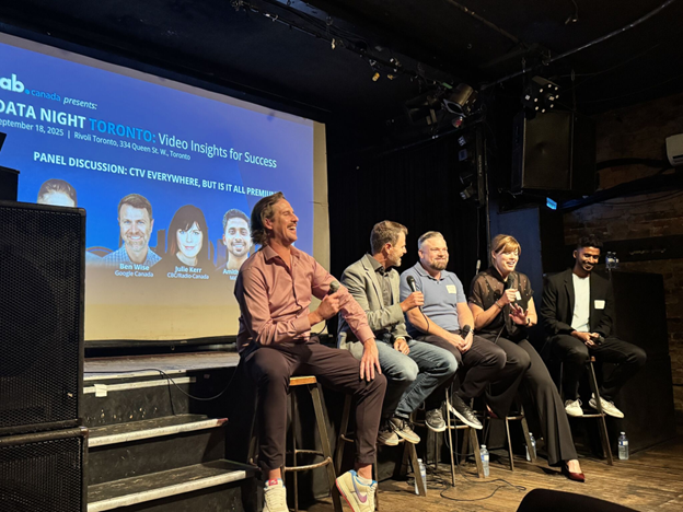 Panel Discussion Moderated by Wade Kuiken-Rogers; Panel (from Left to Right): Ben Wise (Google), RJ Pauloski (Disney+), Julie Kerr (CBC/Radio Canada) and Amit Vikram (MiQ Digital).